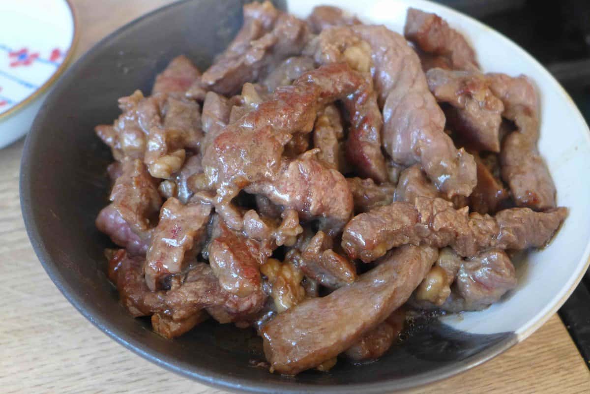 stir-fried beef strips.