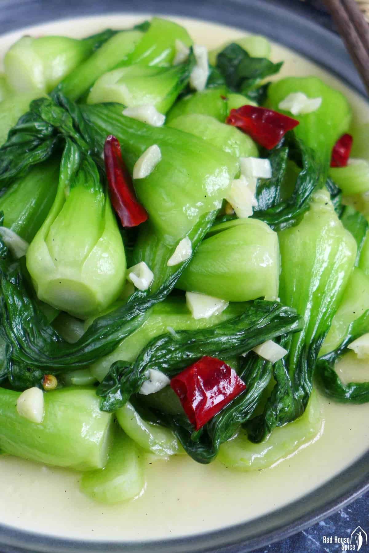 Bok Choy stir fried with garlic and dried chilli