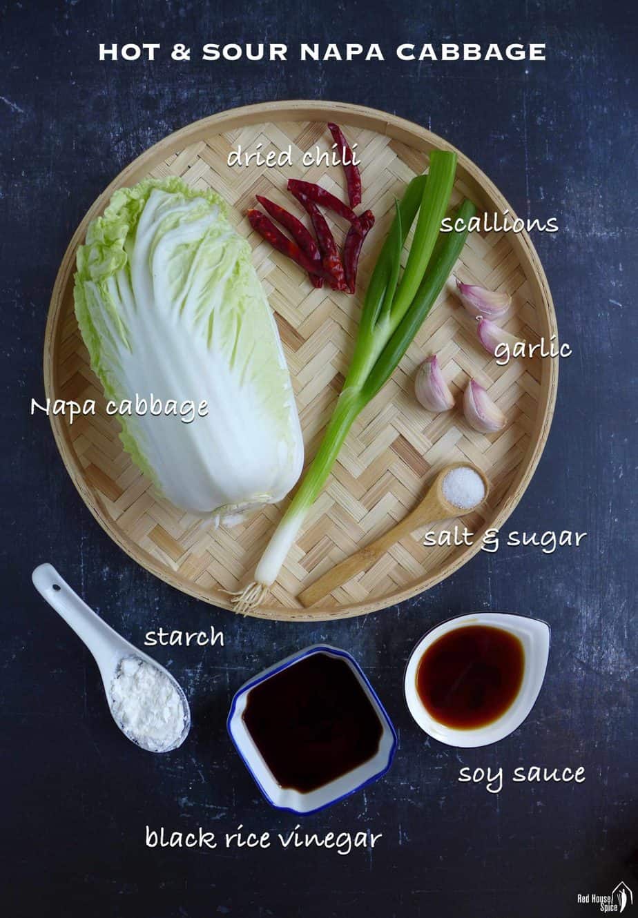Ingredients for cooking napa cabbage stir-fry