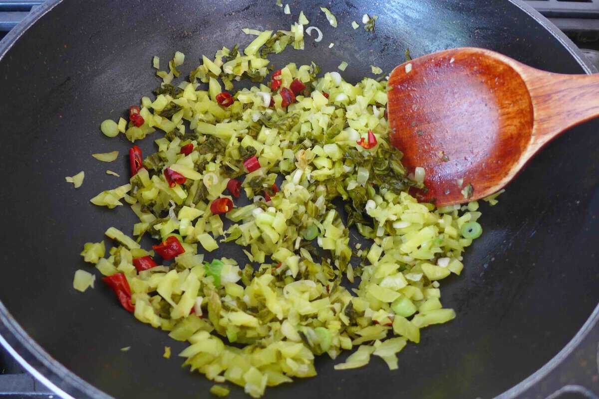 frying sour vegetable with aromatics.