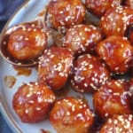 Chinese sweet and sour meatballs on a plate.
