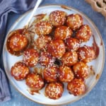 Chinese sweet and sour meatballs on a plate.