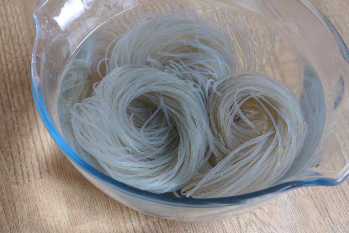 soaking glass noodles.