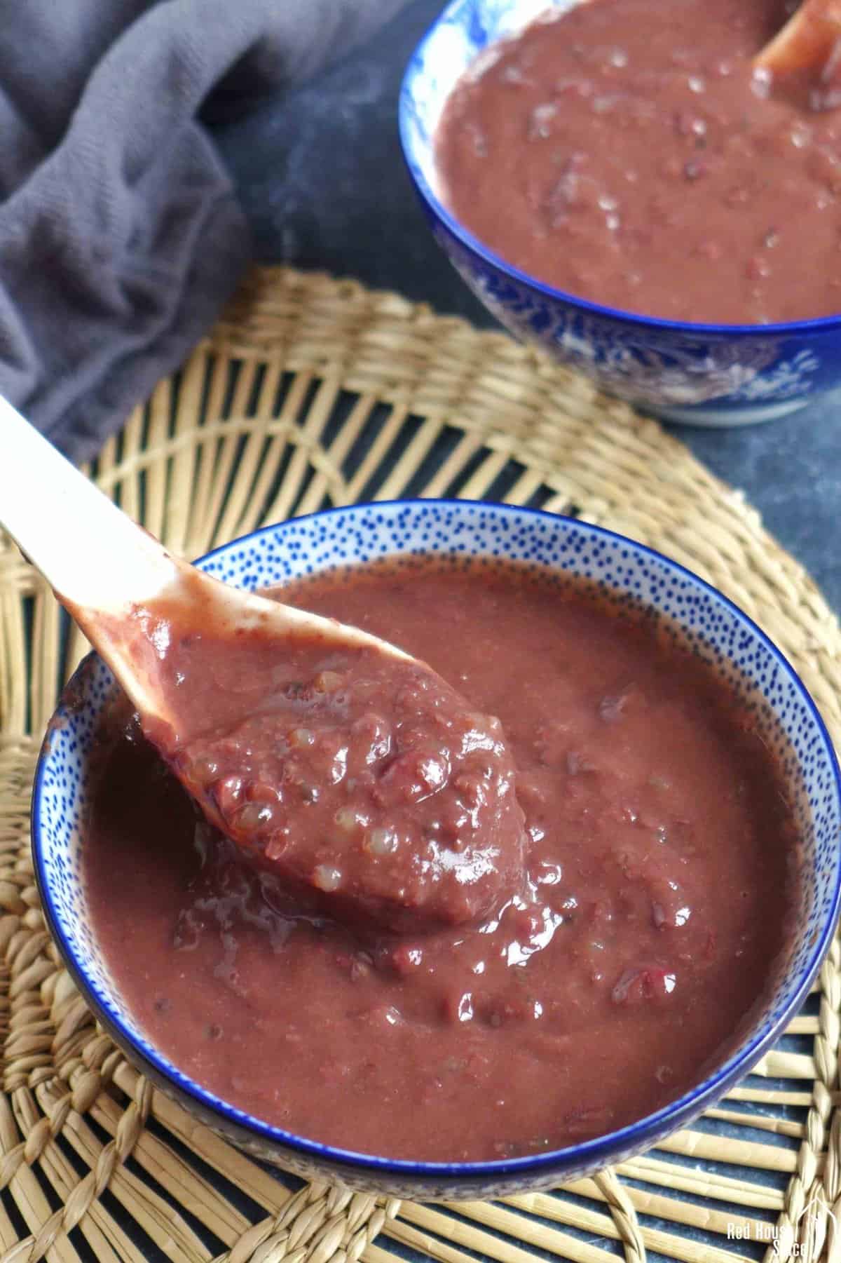 two bowls of sweet red bean soup.