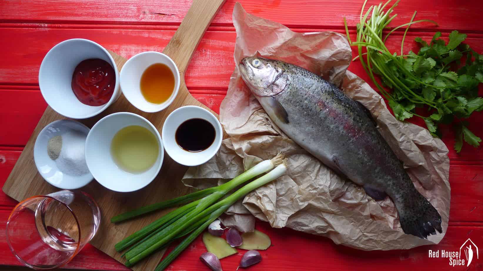 Ingredients for making Chinese sweet & sour fish