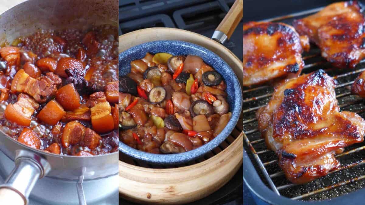 a collage of three dishes cooked in different ways.