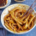 A bowl of Tian Shui Mian with thick sauce.