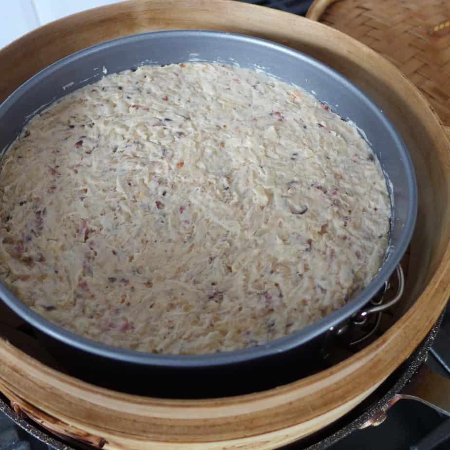 turnip cake in a steamer
