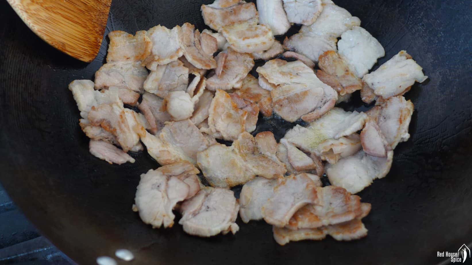 pork sliced fried to brown