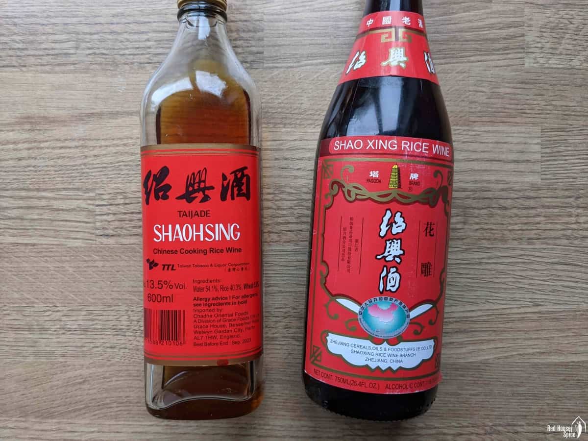 two bottles of Shaoxing rice wine