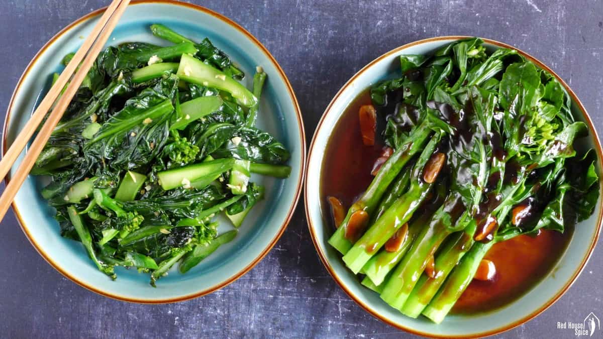 Two plates of Chinese broccoli