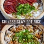 chinese sausage clay pot rice with chicken clay pot rice.