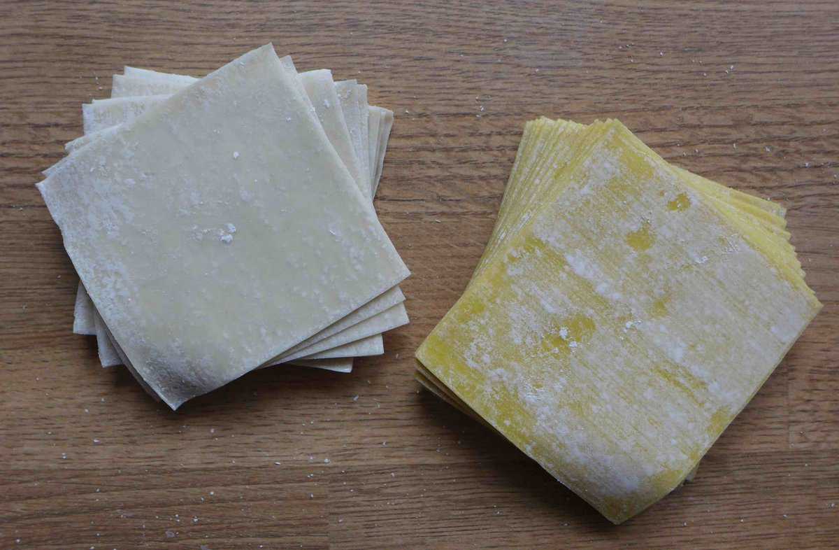 white and yellow wonton wrappers.