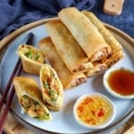 whole spring rolls and some halved ones