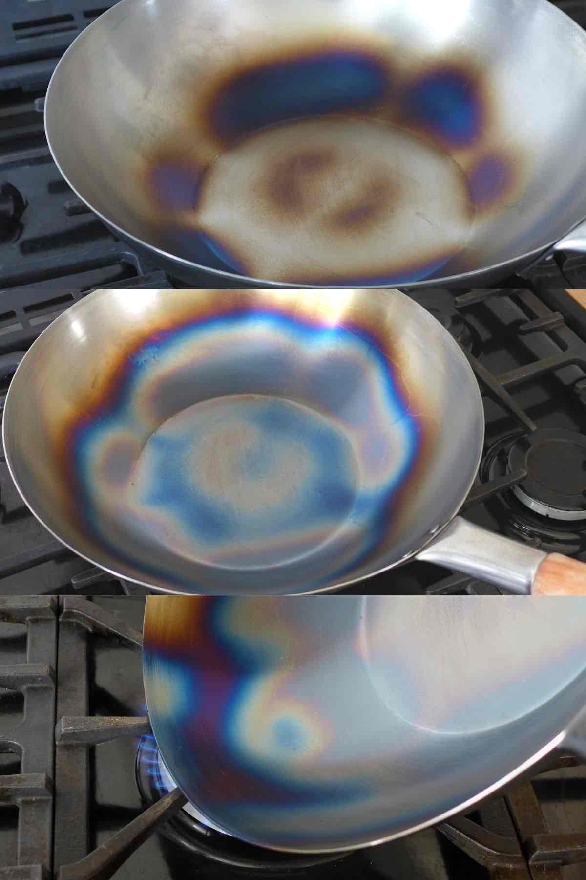 burning a wok over a gas cooker