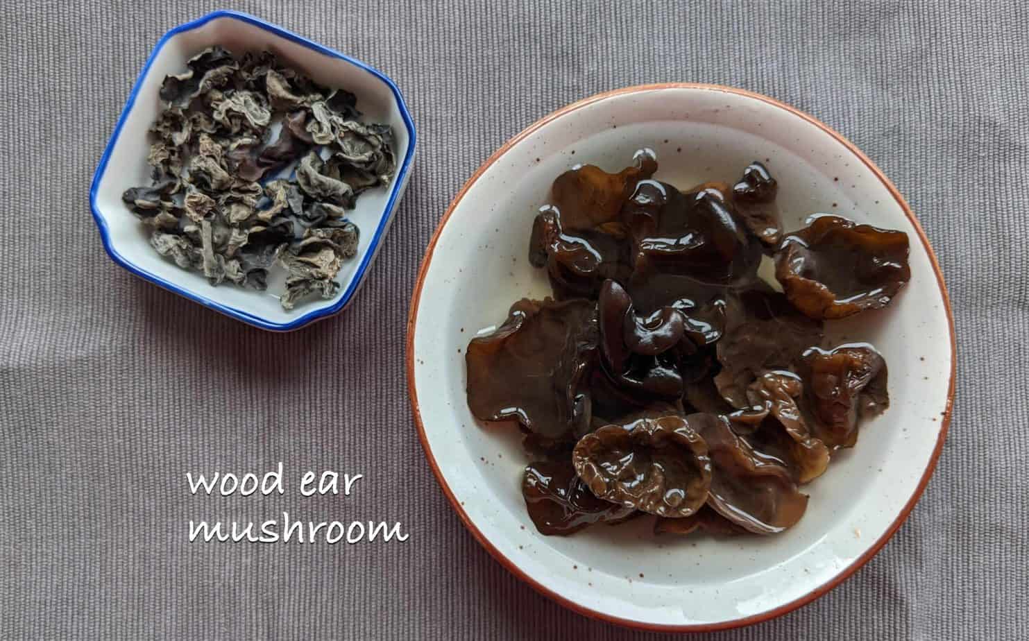 Dried and rehydrated wood ear mushroom