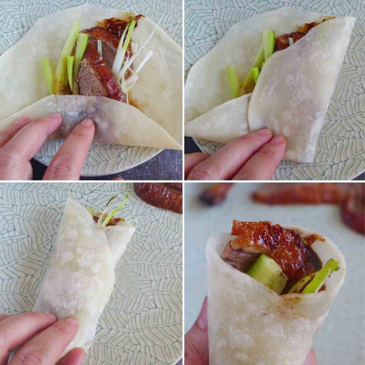 wrapping duck with a thin pancake