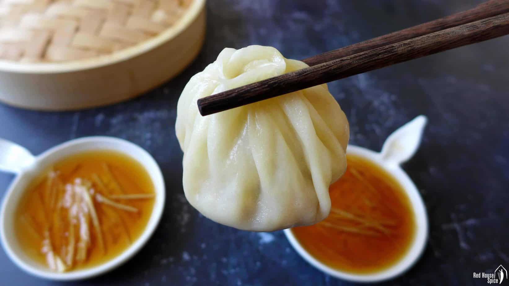 A soup dumpling (Xiao Long Bao)