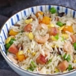 Yangzhou fried rice in a bowl.