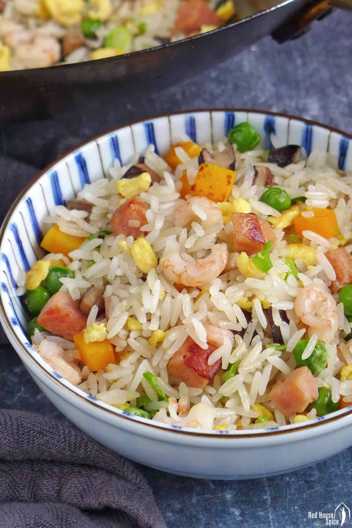 Yanzhou fried rice in a bowl.