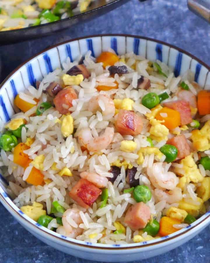 Yangzhou fried rice in a bowl.